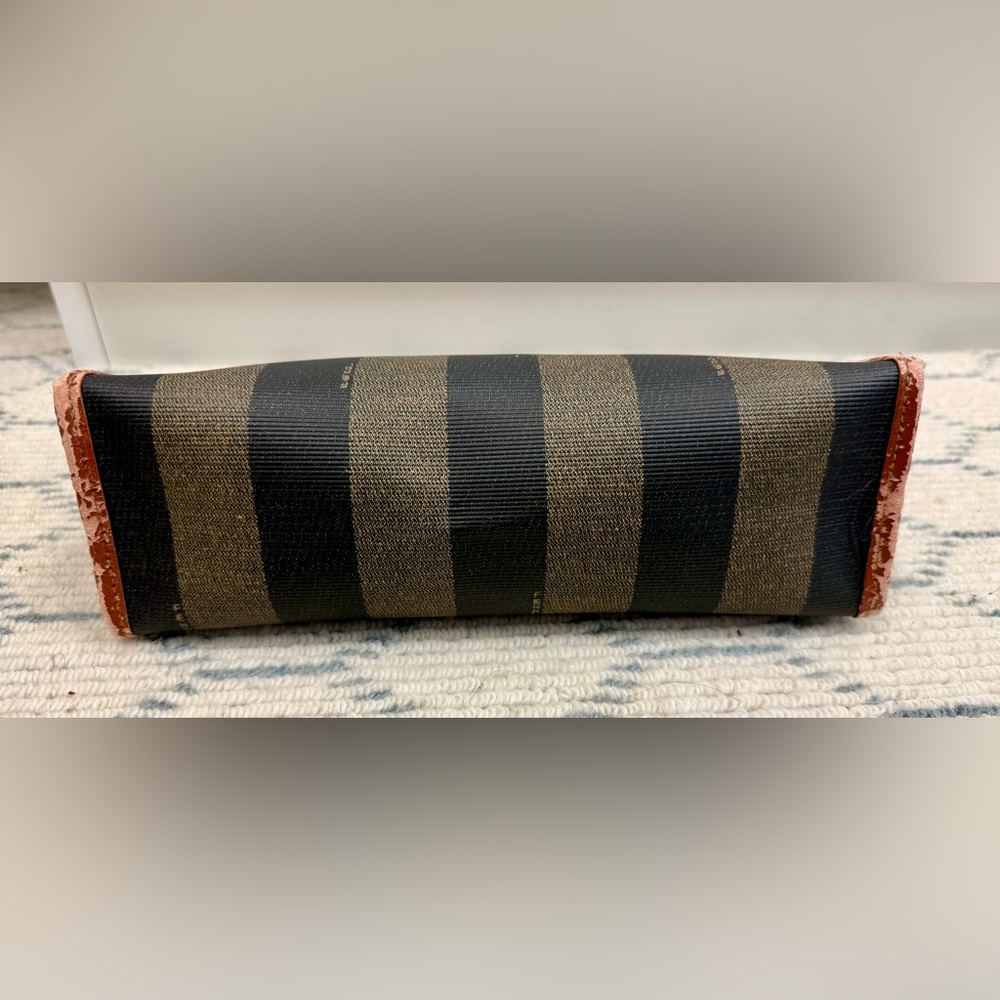 FENDI Vintage Classic Brown Canvas Leather Pequin Striped Logo Clutch Pouch - Picture 6 of 16